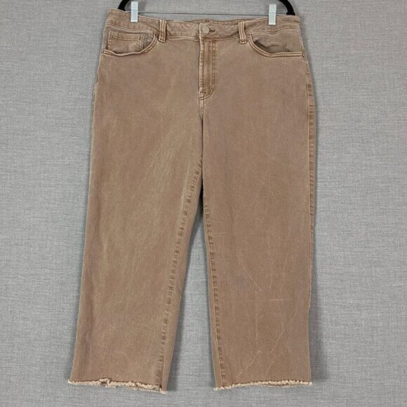 R Jeans Super High Rise Jeans Cropped Raw Hem Sz 34 Petite Skater Length Brown - Picture 1 of 10